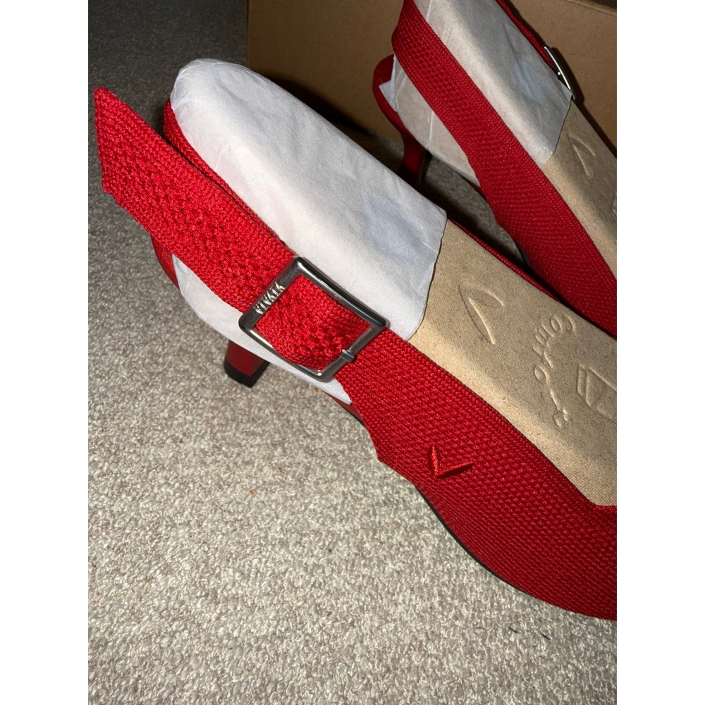 VIVAIA Red Elegant Pointed Toe Slingback Heels Knit Comfort Pumps EU/37 US/6.5 - Picture 9 of 11
